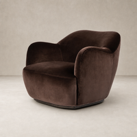 Poppy Swivel Chair in Surrey Cocoa with soft, rounded arms and plush upholstery.
