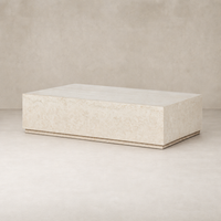 Rectangular Ashland Outdoor Coffee Table in outdoor cream marble finish, featuring sleek lines and elegant design.