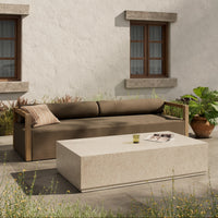 Ashland Outdoor Rectangular Coffee Table in outdoor cream marble, featuring a sleek rectangular design.
