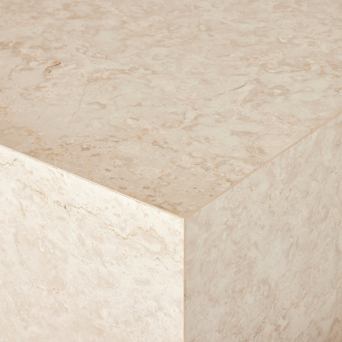 Close-up of the Ashland Outdoor Rectangular Coffee Table in outdoor cream marble finish.