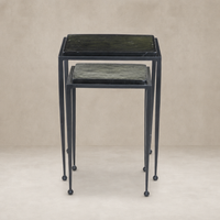 Brixton Nesting End Table Set with sleek black metal legs and glossy tops.