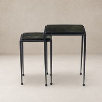 Brixton Nesting End Table Set features sleek square tops and slender black metal legs.