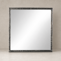 Bexley Wall Mirror features a square smoked nickel frame with a textured finish.