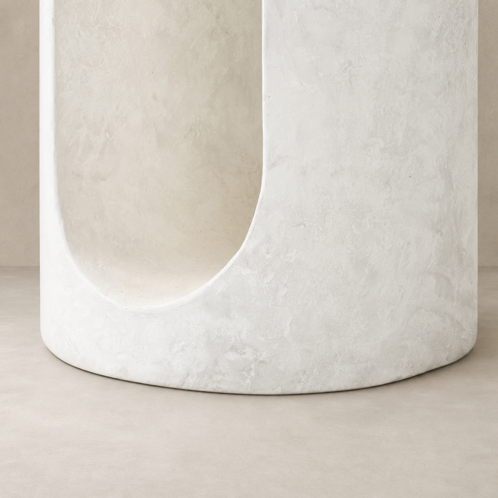 Stylish white Atlas End Table with smooth, curved edges and a minimalist design.