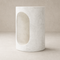 Atlas End Table featuring a sleek, white finish and modern cutout design.