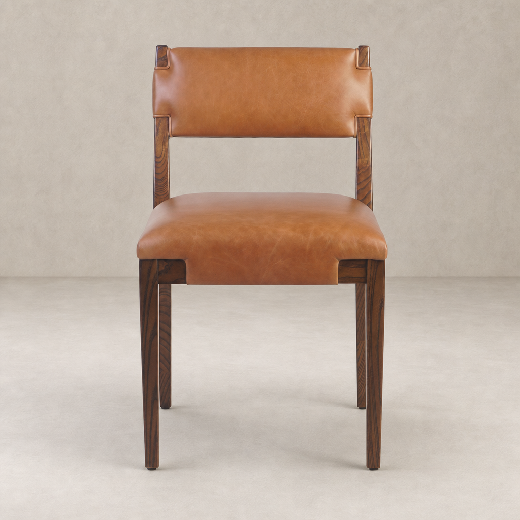 Nori Dining Chair in Sonoma Chestnut with a sleek wooden frame and upholstered seat.