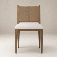 Celeste Dining Chair featuring a textured wood back and plush Dover Crescent seat.