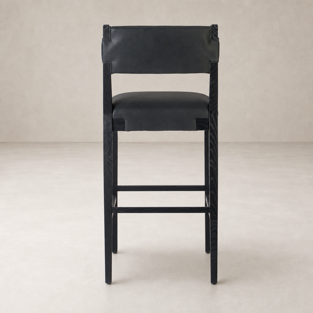 Bex Bar + Counter Stool in Brickhouse Black with sleek lines and minimalist design.