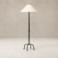 Matte black cast aluminum floor lamp with a stylish conical shade.