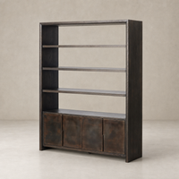 Lazuli  Bookcase in espresso oak featuring open shelves and closed storage compartments.