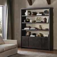 Espresso Oak Lazuli  Bookcase with open shelves and stylish storage cabinet.