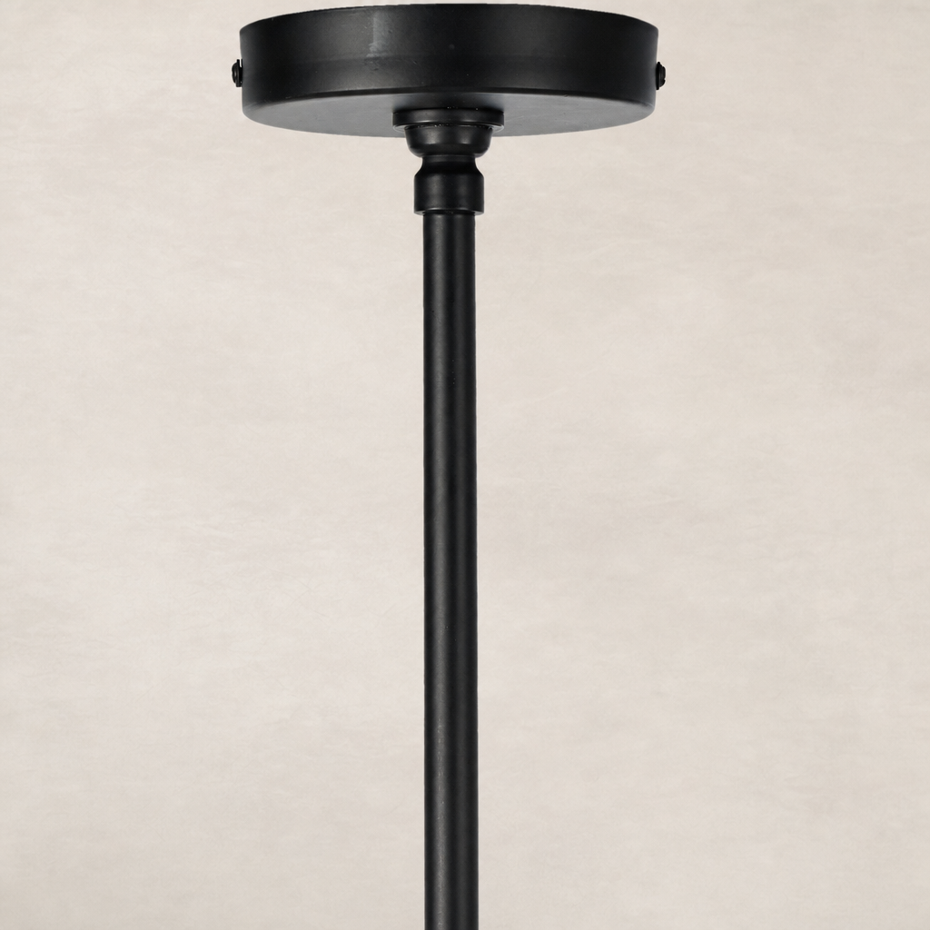 Matte black pendant light with a sleek, modern design and adjustable height.