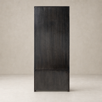 Zanzibar Bookcase in worn black, featuring a sleek, minimalist design and textured finish.