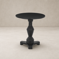 Black Neri End Table with round top and geometric base design.