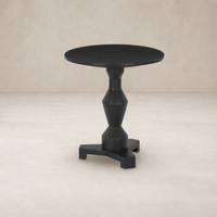 Stylish Neri End Table with a round top and sculpted black base.