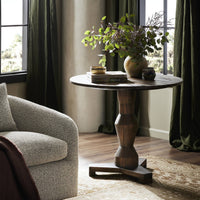 Riva Large End Table features a textured wooden base and circular top, ideal for any living space.