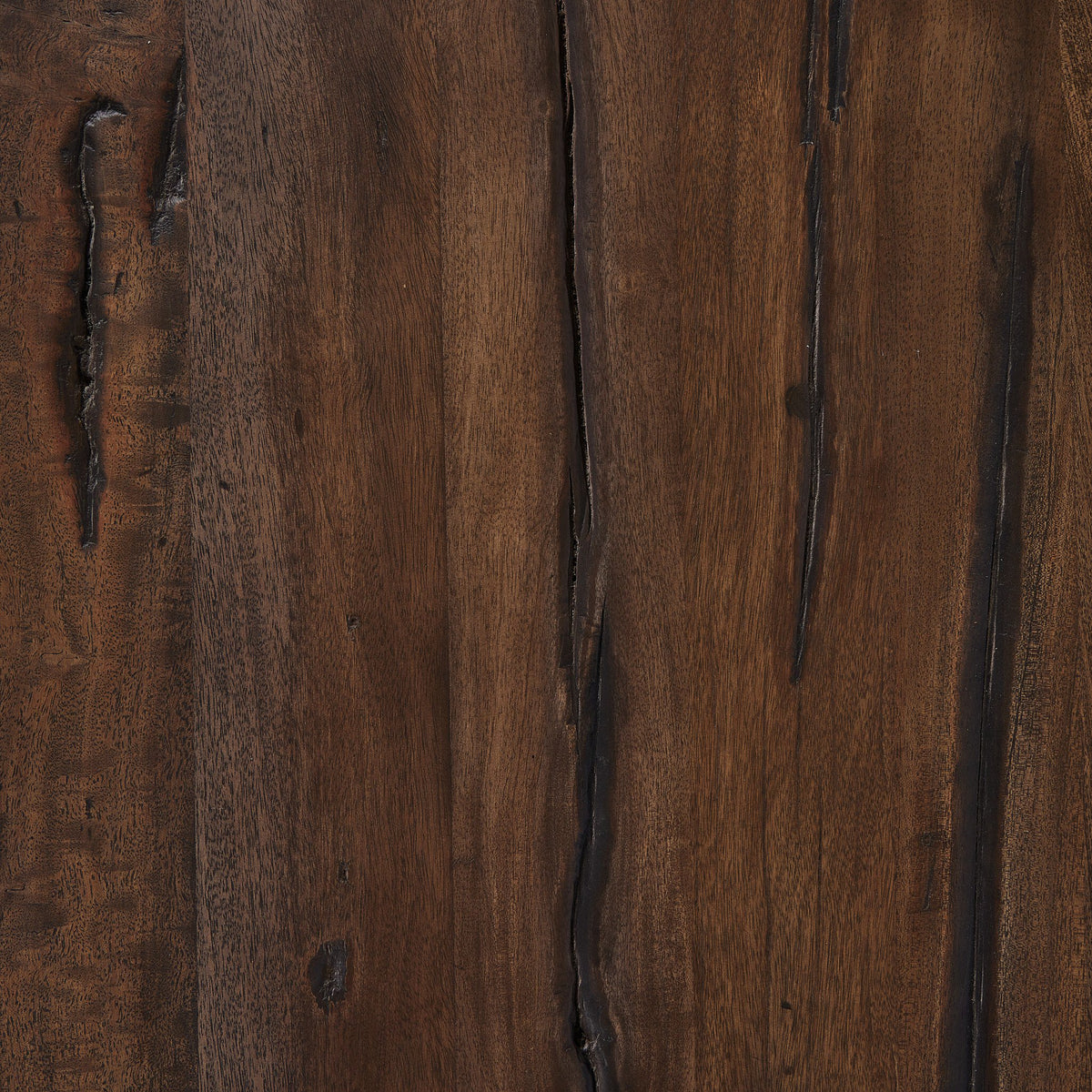 Riva Large End Table features a rich dark wood finish with unique natural textures.