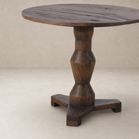 Riva Large End Table featuring a round wooden top and sculpted pedestal base.