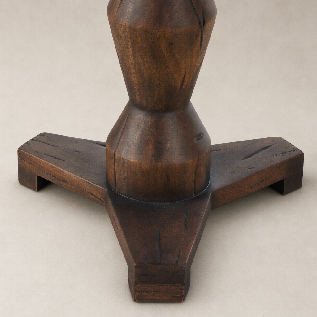 Riva Large End Table featuring a unique, sculptural wooden base with a rich finish.