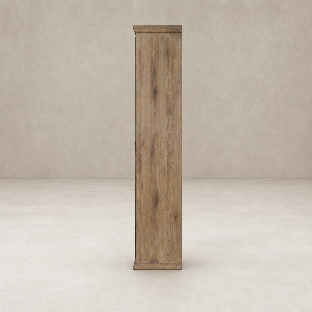 Lima Cabinet in weathered oak showcasing its textured wood finish and sleek profile.