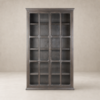 Lima Cabinet in Smoked Black Oak with multiple shelves and elegant glass doors.