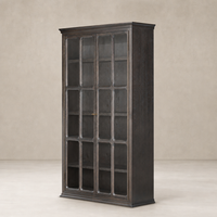 Sleek Lima Cabinet in smoked black oak with glass doors and shelving.