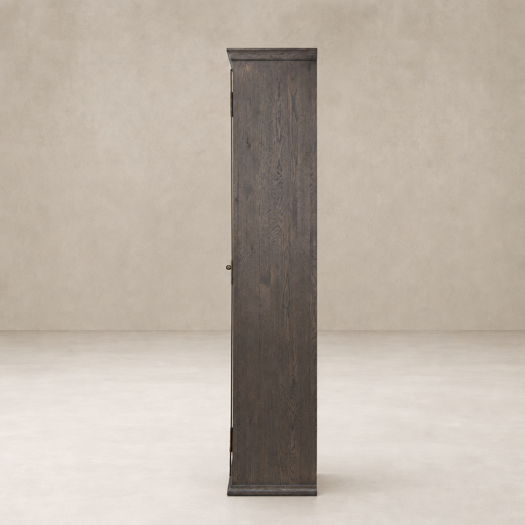 Sleek Lima Cabinet in Smoked Black Oak with elegant straight lines and rich texture.