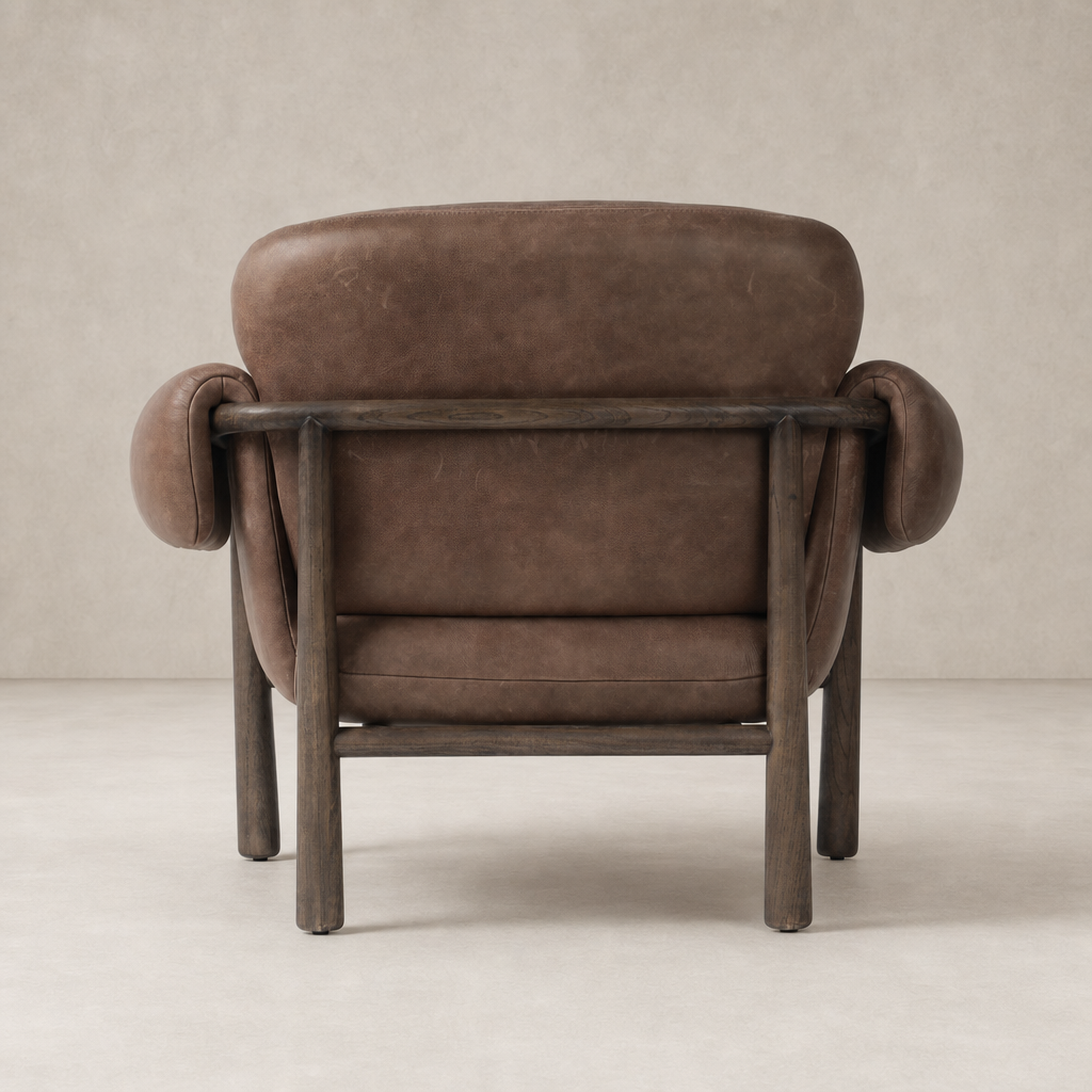 Bingham Chair in Palermo Cigar featuring a rounded back and wood frame.
