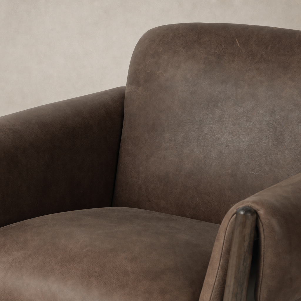 Bingham Chair in Palermo Cigar with smooth leather upholstery and sturdy wooden frame.