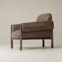 Bingham Chair in Palermo Cigar, featuring a sleek design with plush cushioning and wooden legs.