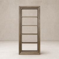 Montez Bookcase in weathered hazel oak, featuring five spacious shelves and a sleek frame.