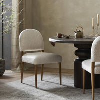 Marfa Dining Chair in Somerton Ash with soft textured upholstery and wooden legs.