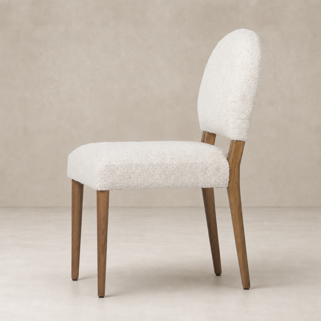 Marfa Dining Chair in Somerton Ash with soft, textured upholstery and sleek wood legs.