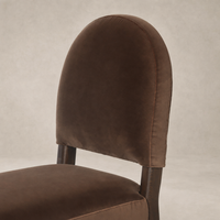 Marfa Dining Chair in Sapphire Coco with a sleek, rounded velvet back design.