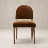 Marfa Dining Chair in Surrey Ochre with plush upholstery and stylish wooden legs.