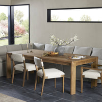 Stratton Extension Dining Table in Resawn Worn Oak complements a cozy dining space.