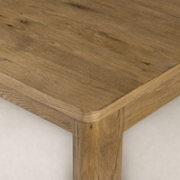 Stratton Extension Dining Table in Resawn Worn Oak with a smooth, rounded edge finish.