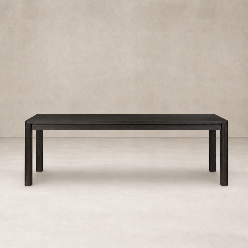 Stratton Extension Dining Table in Cracked Smoked Black featuring a sleek, modern design.
