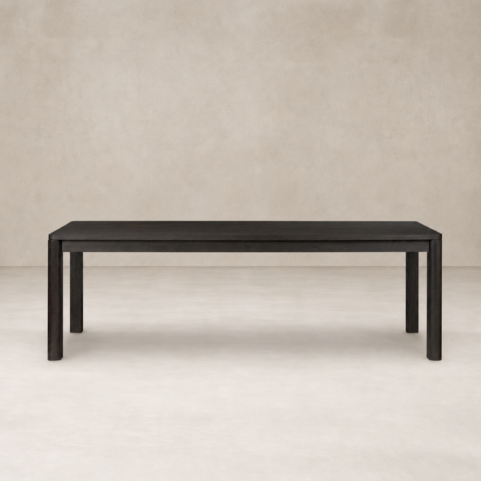 Stratton Extension Dining Table in Cracked Smoked Black featuring a sleek, modern design.
