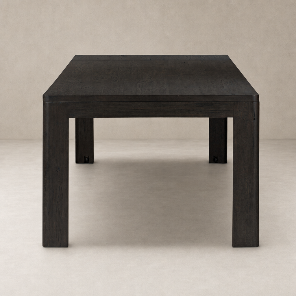 Stratton Extension Dining Table in Cracked Smoked Black with sleek rectangular design.