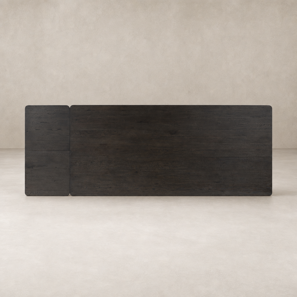 Stratton Extension Dining Table in Cracked Smoked Black with sleek rectangular design.