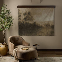 Highland Haze by Aileen Fitzgerald in Hillside Haze, featuring a cozy chair and decorative wall art.