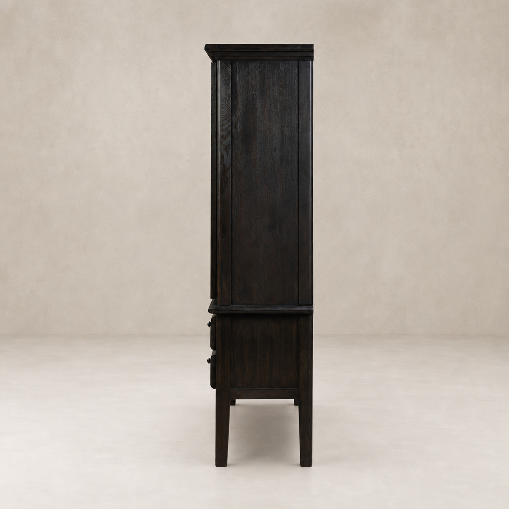 Lagos Cabinet in smoked black with a sleek vertical design and subtle detailing.