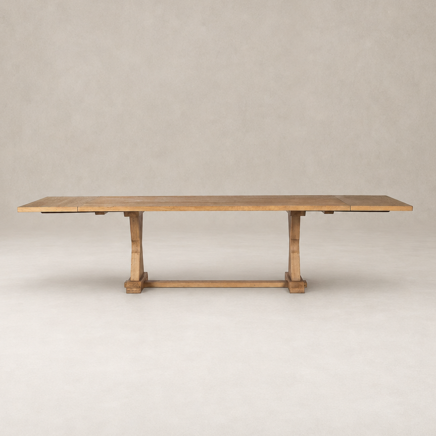 Lucia Extension Dining Table in worn oak, featuring a sleek rectangular top and sturdy base.