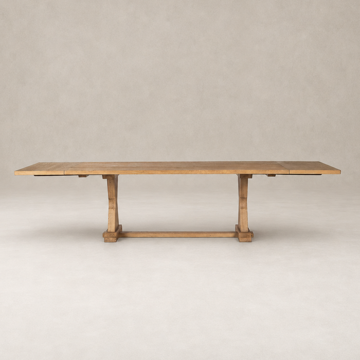 Lucia Extension Dining Table in worn oak, featuring a sleek rectangular top and sturdy base.