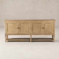 Henley Sideboard in aged light pine with four doors and a lower shelf.