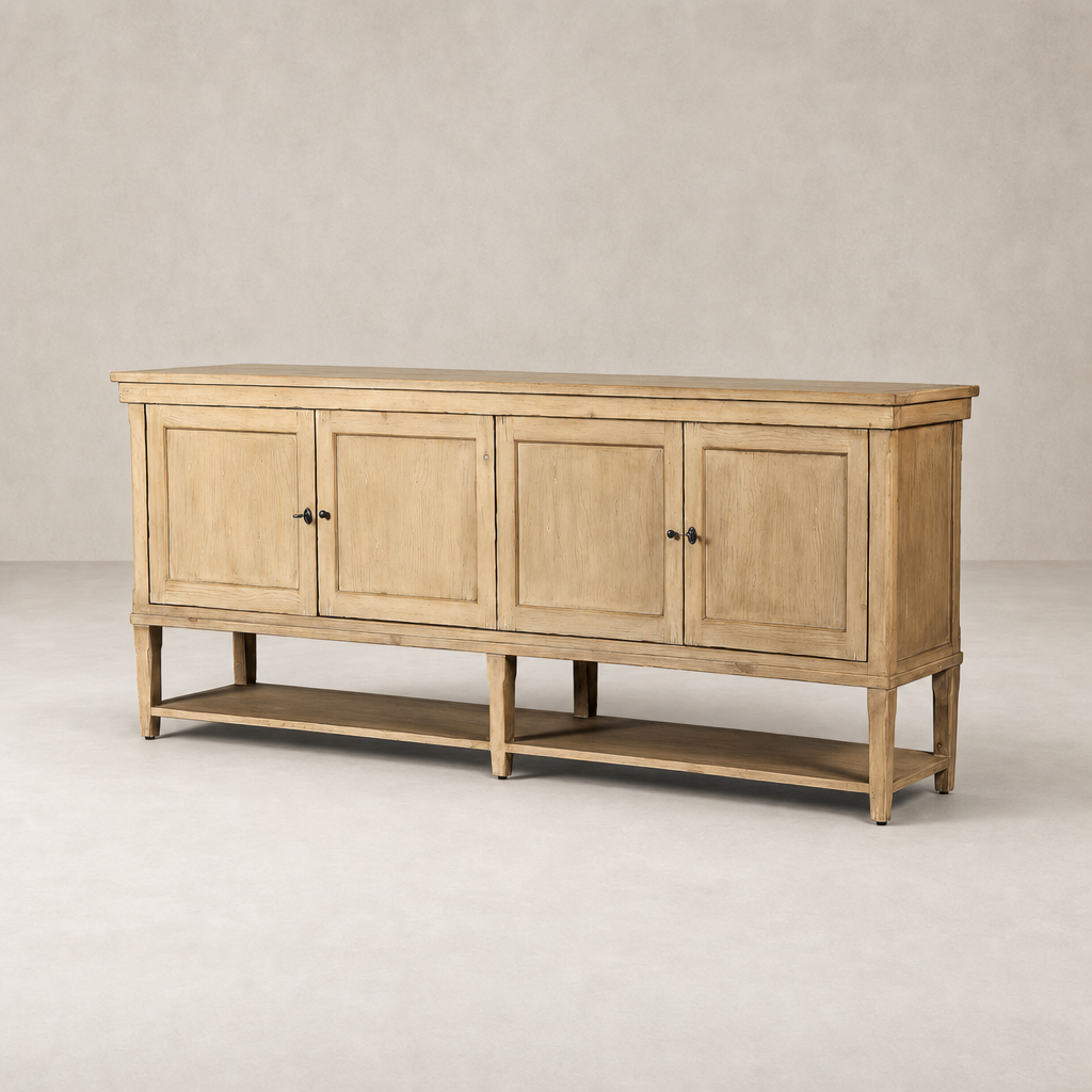 Aged Light Pine Henley Sideboard with four doors and a lower shelf.