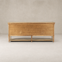 Aged light pine Henley sideboard with a sleek minimalist design and open shelf.