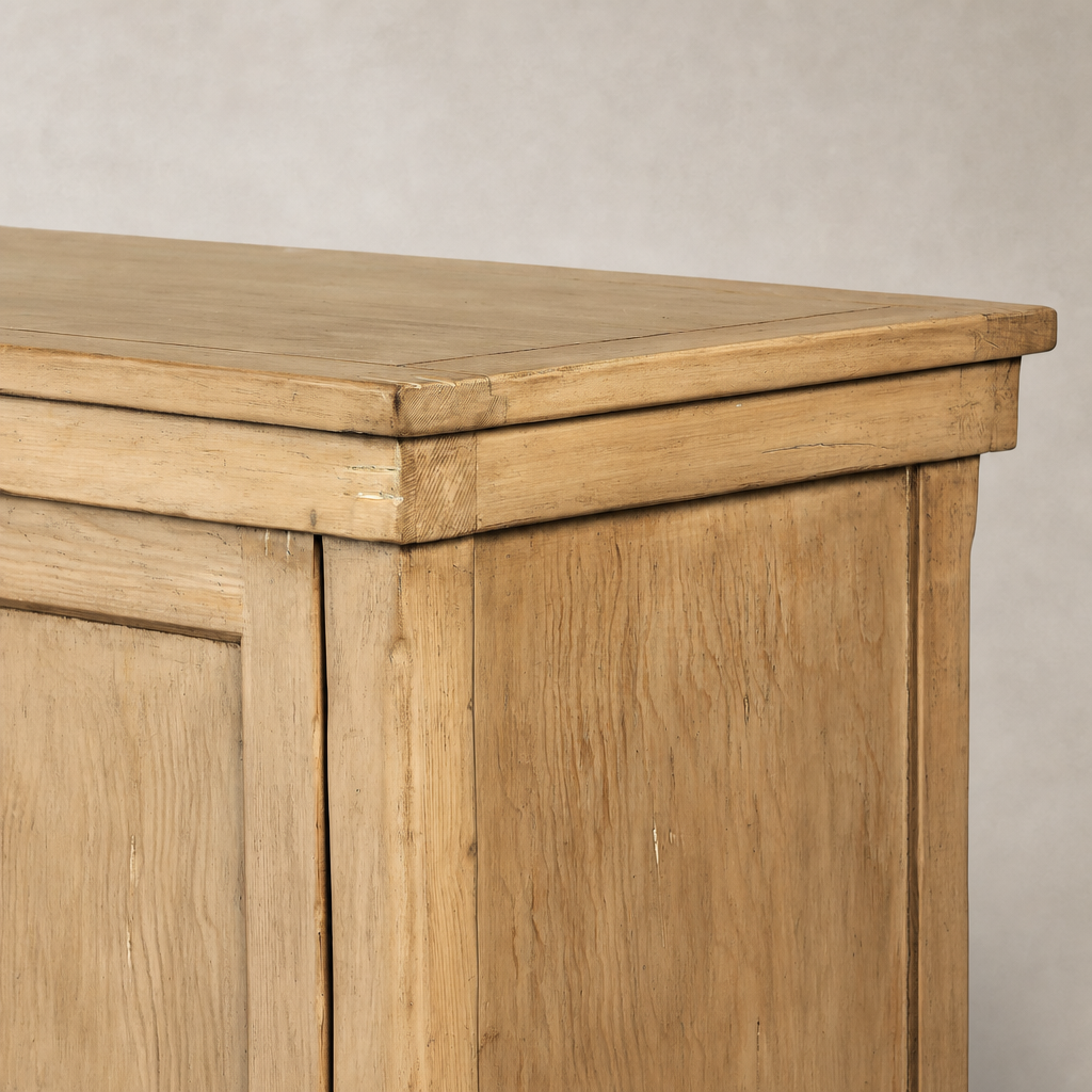 Close-up of the Henley Sideboard featuring aged light pine with detailed texture.
