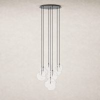 Black gunmetal 7 mix chandelier with clear, organic-shaped glass shades.